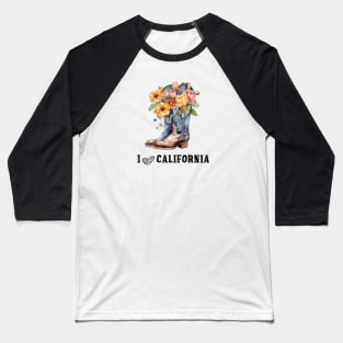 I Love California Boho Cowboy Boots with Flowers Baseball T-Shirt
